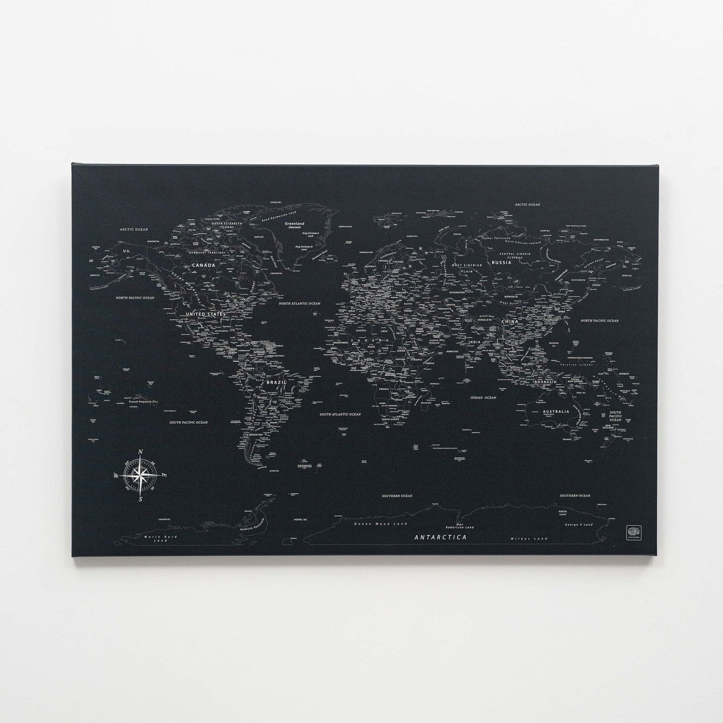 World Map on Canvas - Black