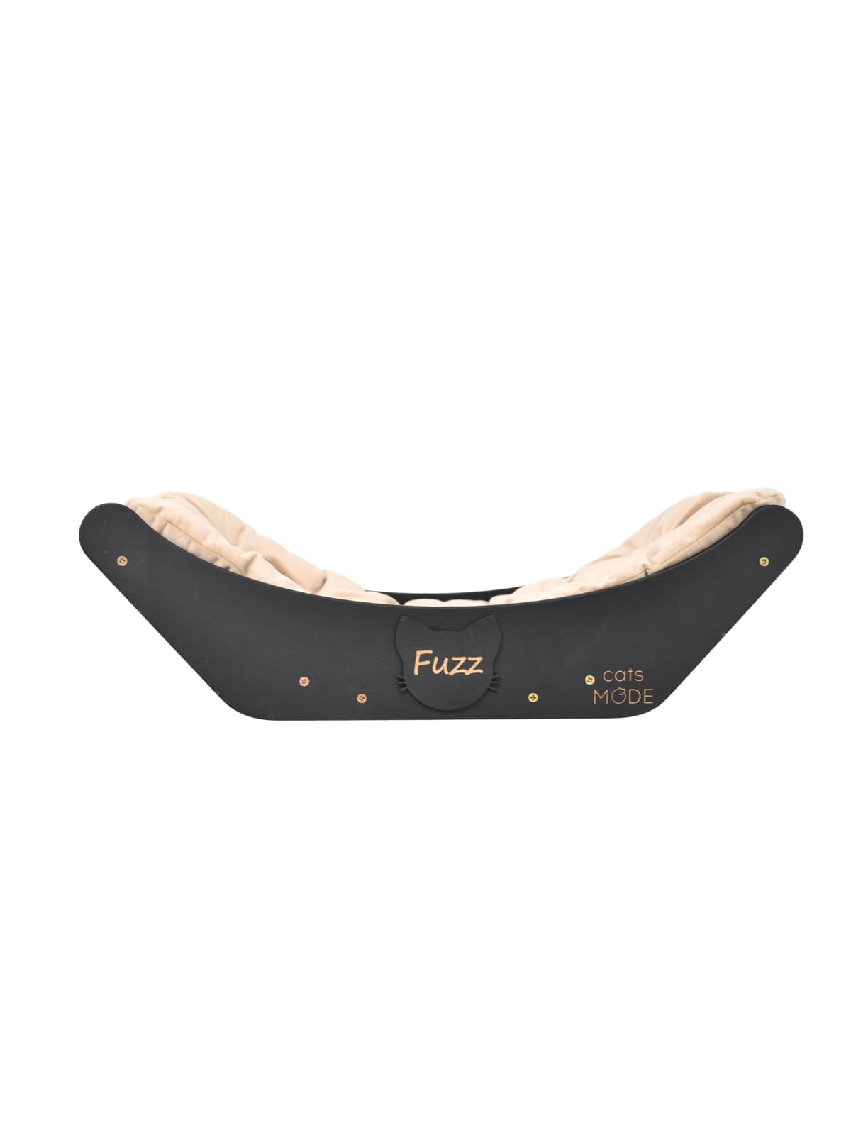 black curved wall mounted cat bed with pillow
