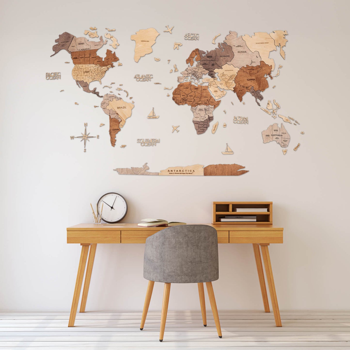2D Wooden World Map Multicolor