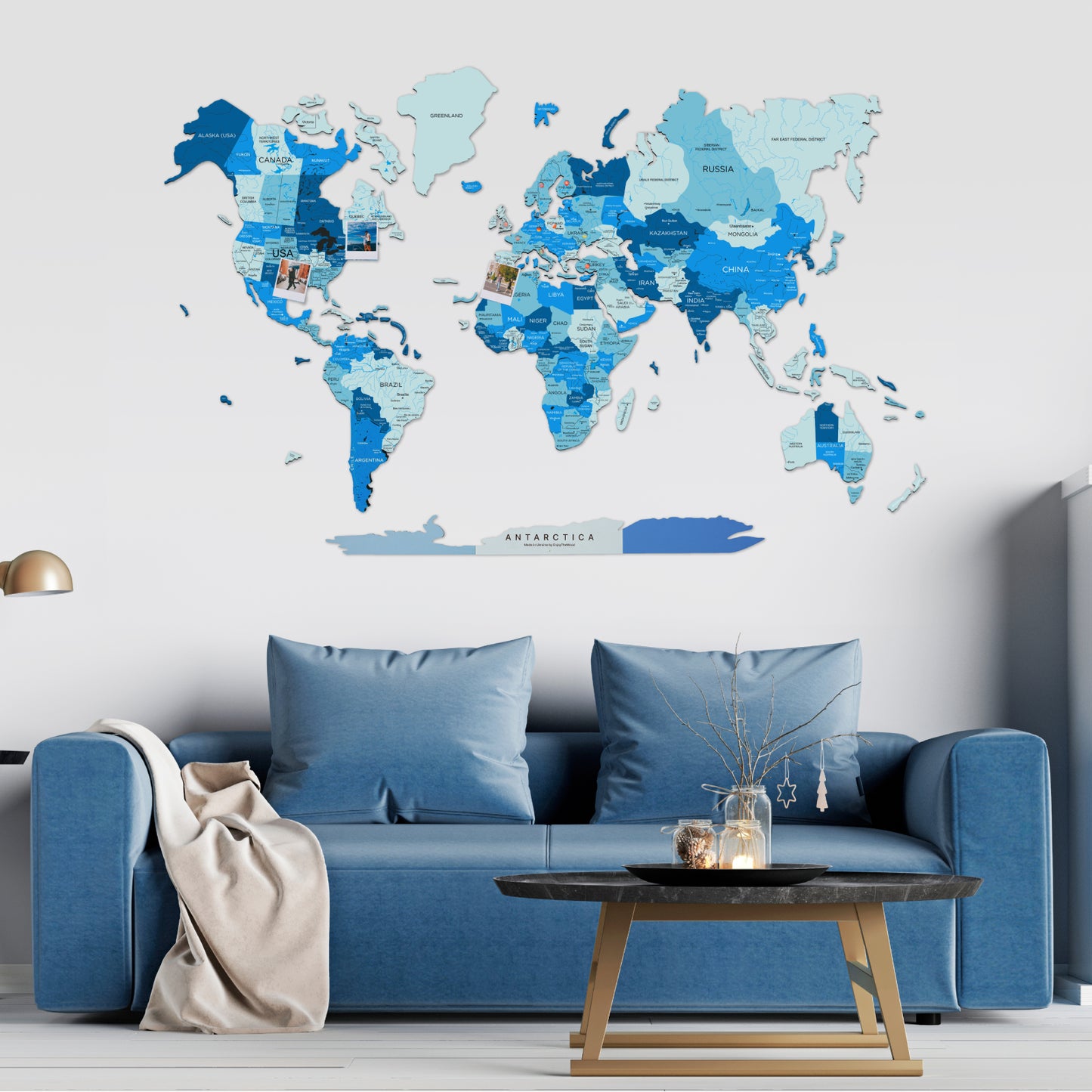 2D Wooden World Map Azure