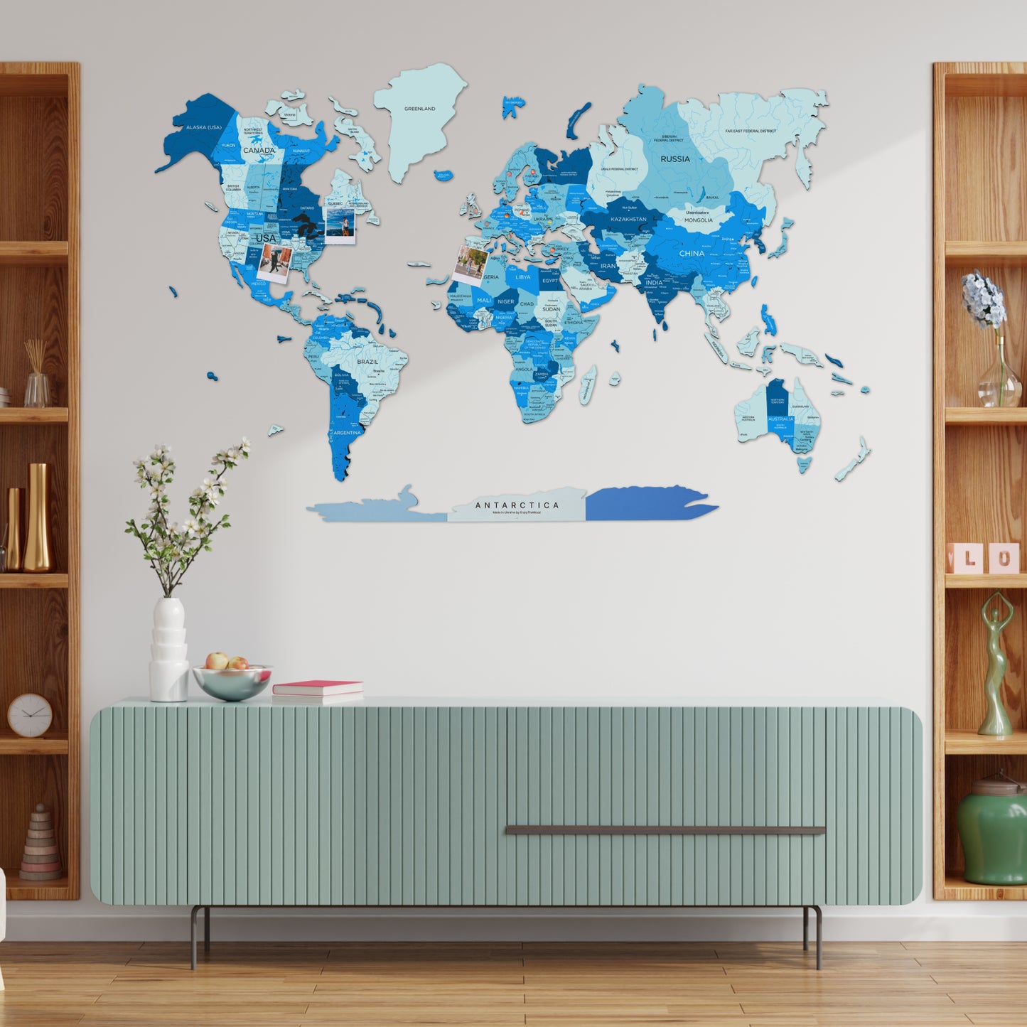2D Wooden World Map Azure