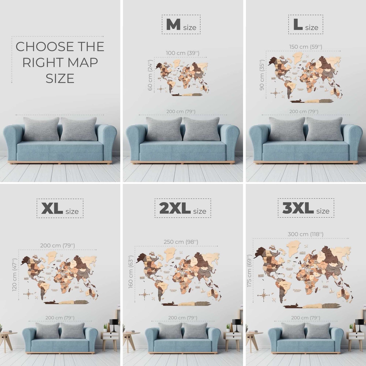 3D LED Wooden World Map 3.0 Smokey