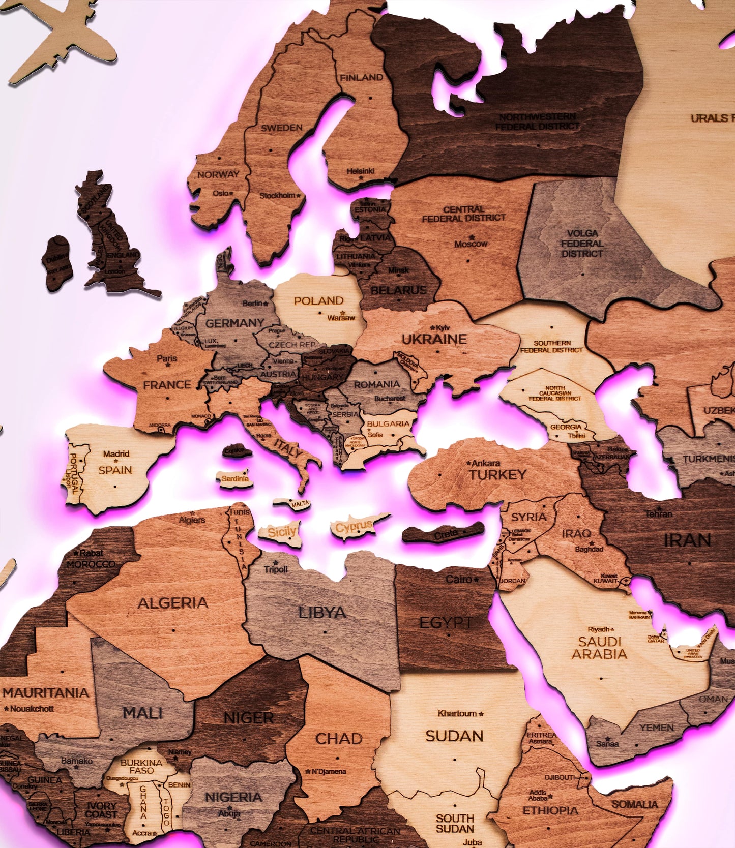 3D LED Wooden World Map 3.0 Smokey