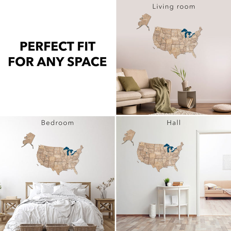 Wooden 3d Map of USA - Terra