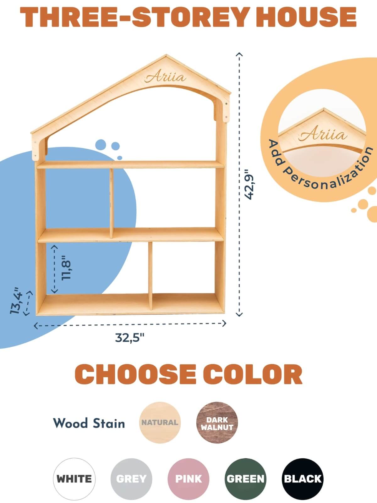 solid wood dollhouse bookcase