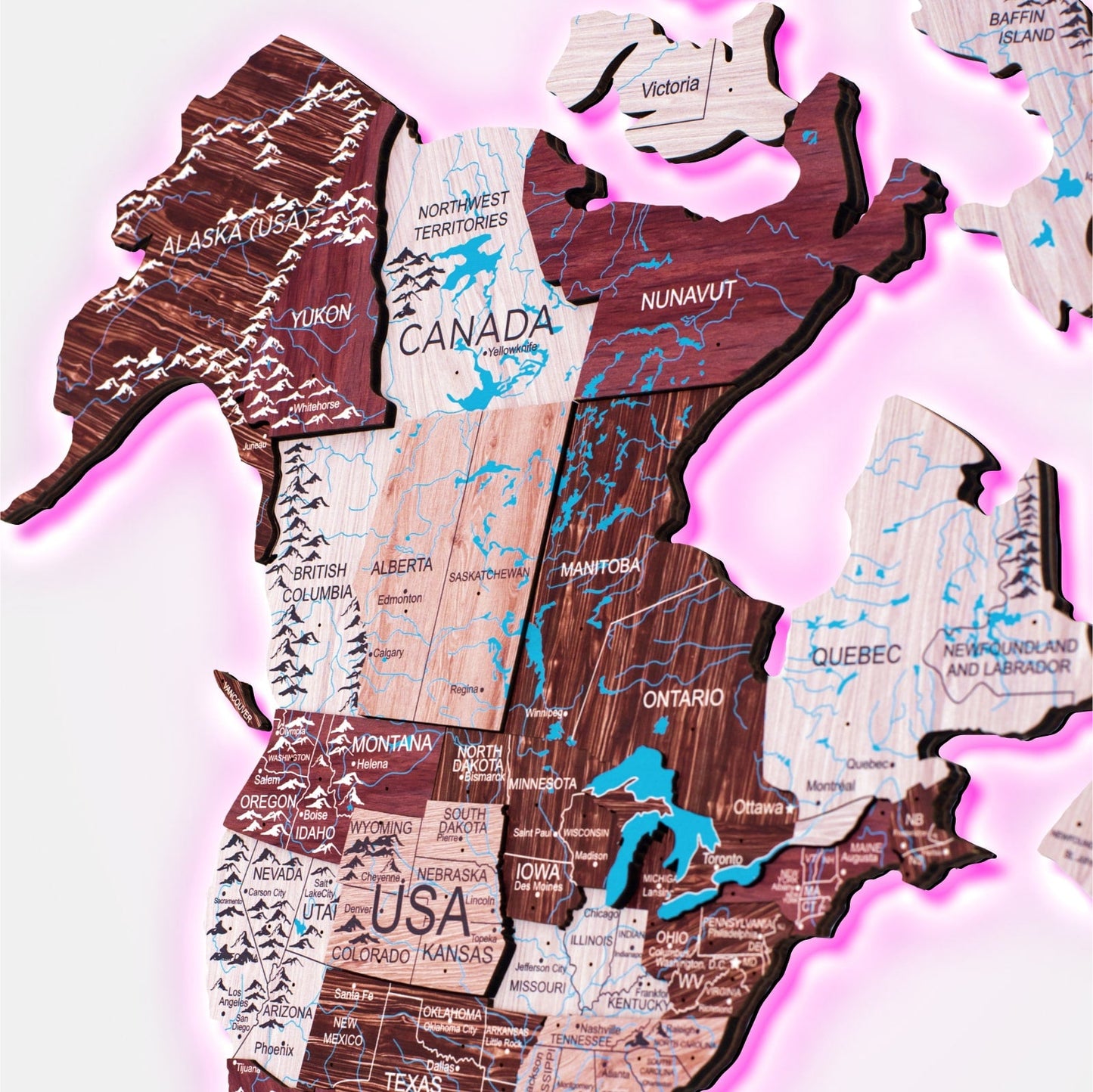 3D LED / LUMINOUS Wooden World Map 3.0 Cappuccino
