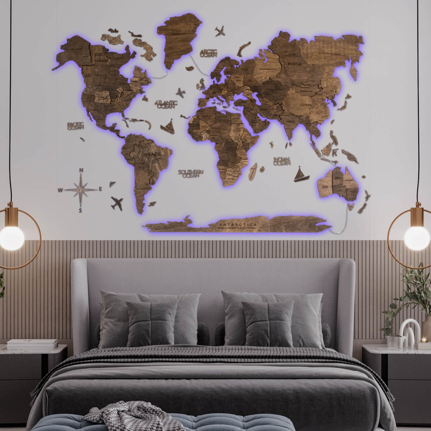 3D LED Wooden World Map 3.0 Dark Walnut