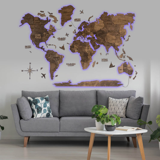 3D LED Wooden World Map 3.0 Dark Walnut