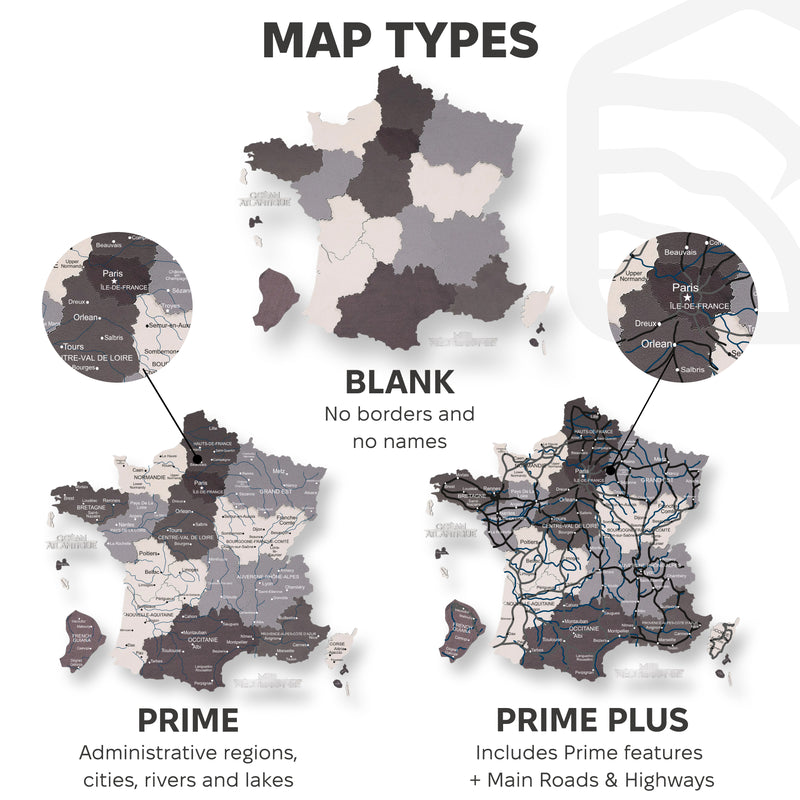 3D Wooden Map of France - Nordik