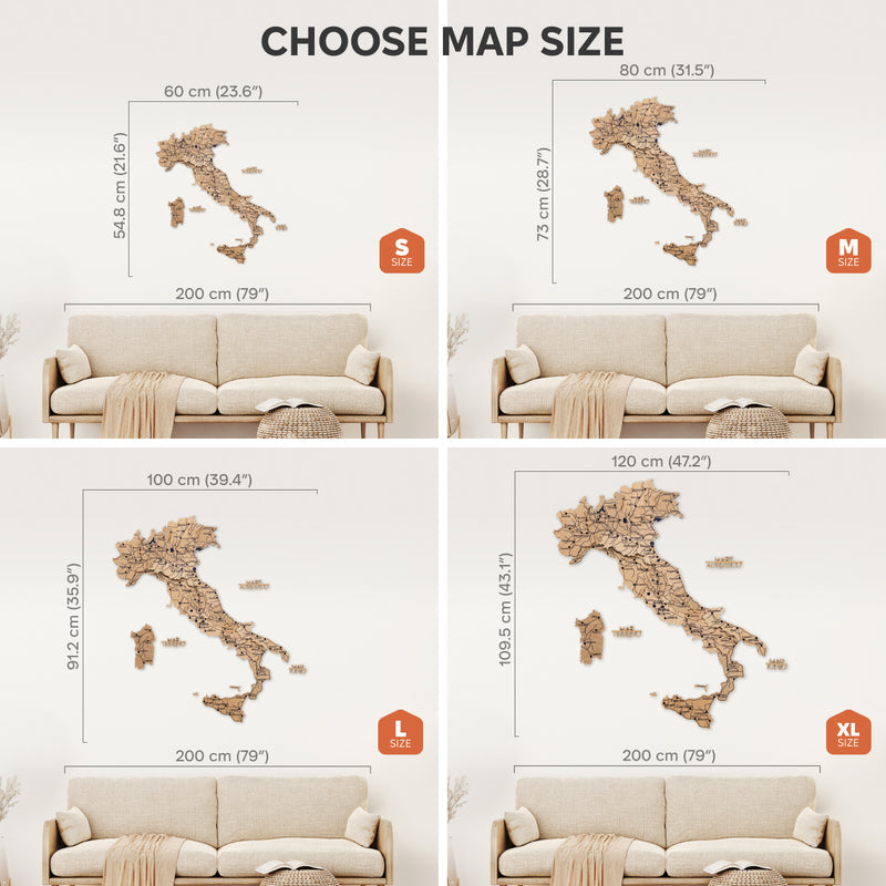3D Wooden Map of Italy - Gold