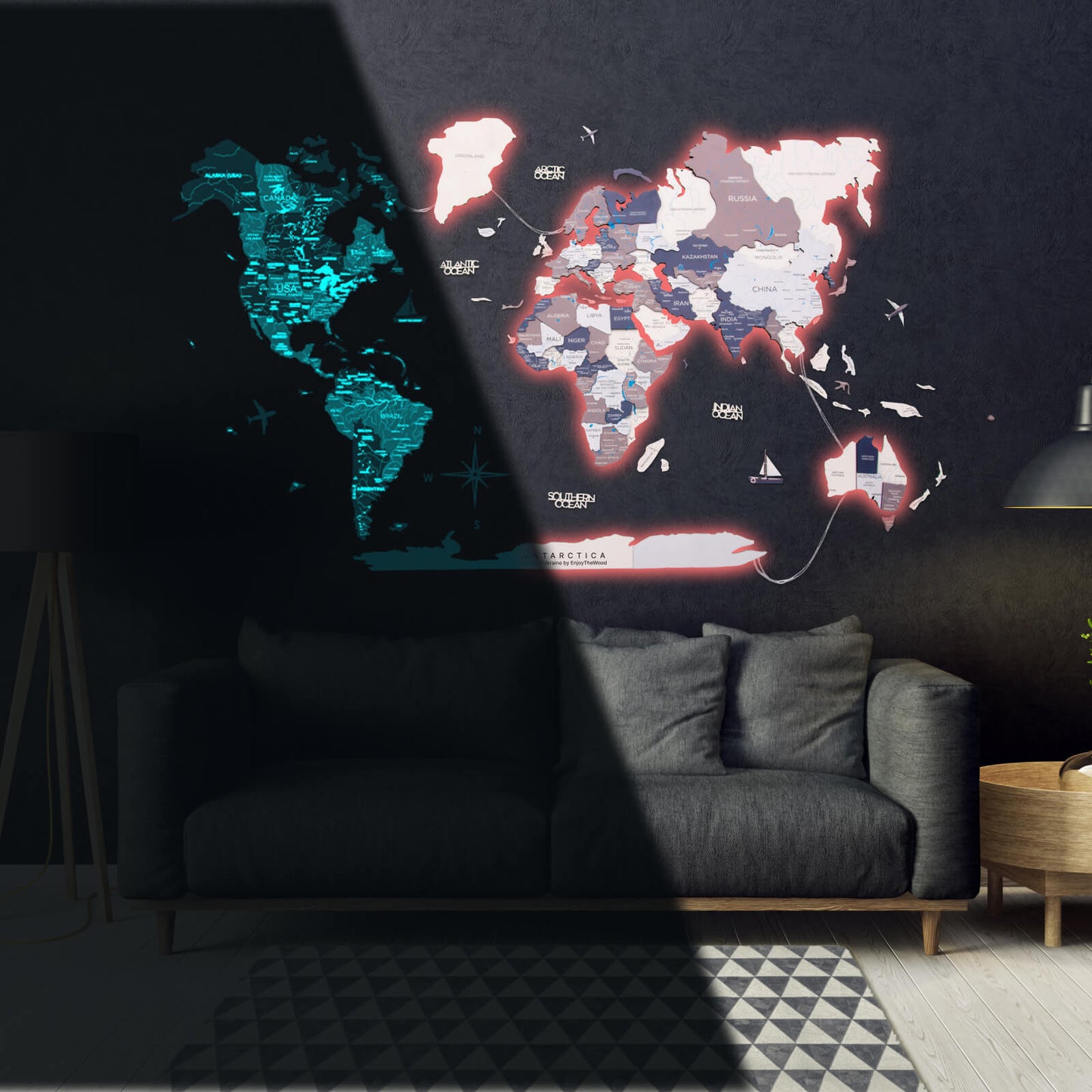 3D LED / LUMINOUS Wooden World Map 3.0 Cruise