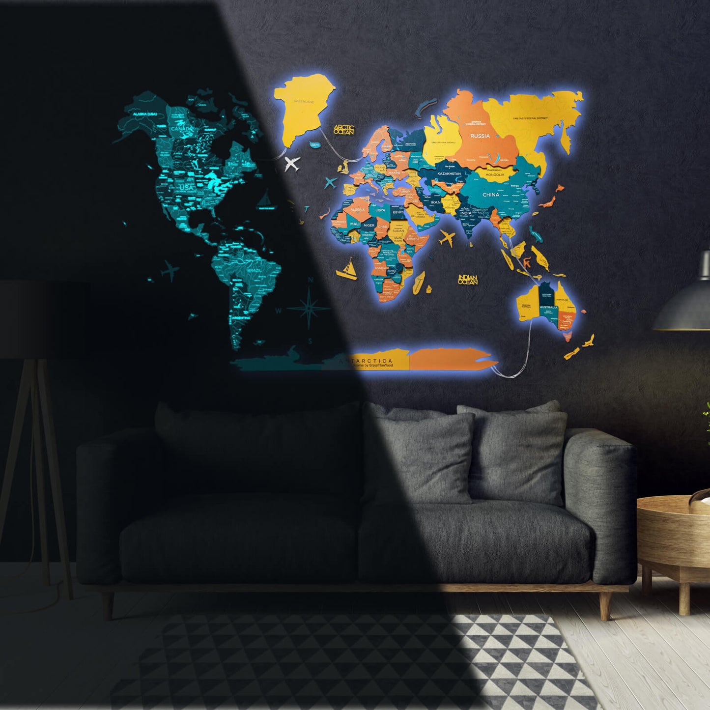3D LED / LUMINOUS Wooden World Map 3.0 Indie