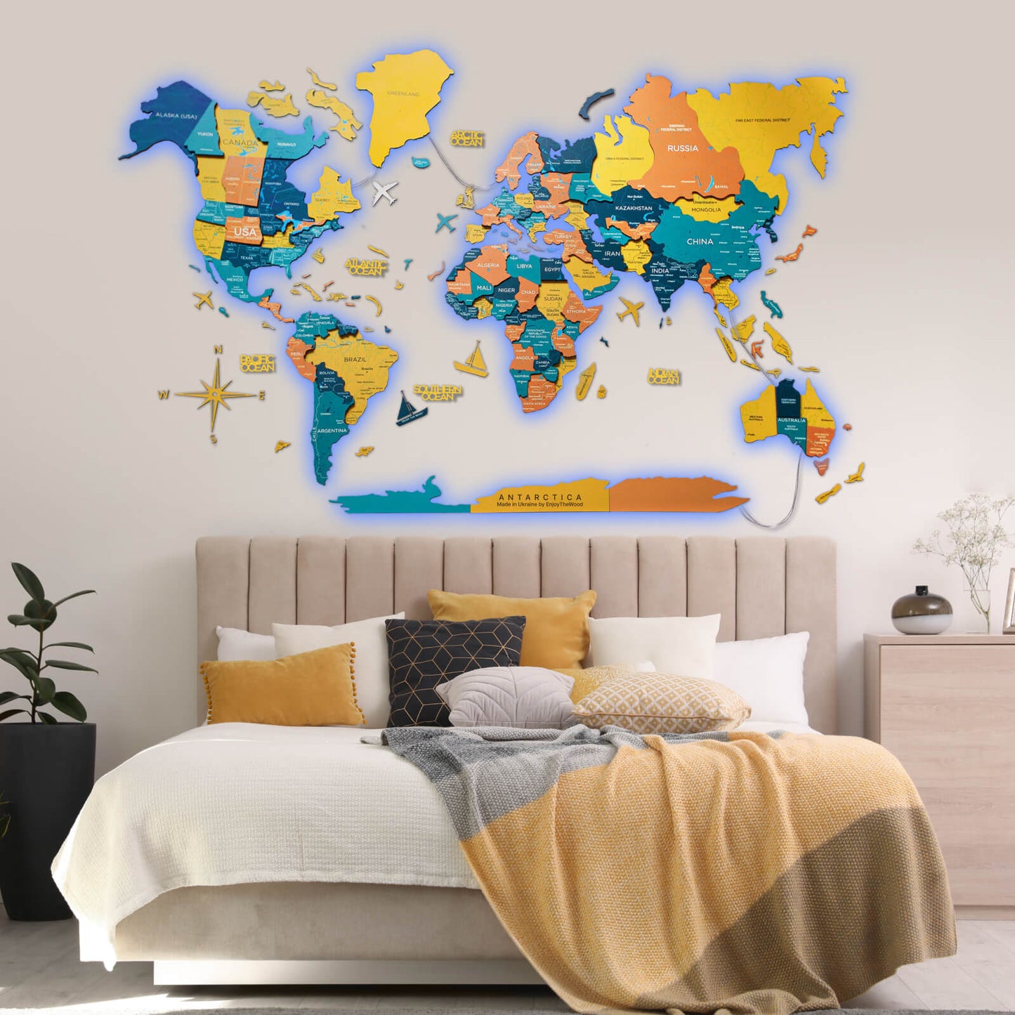 3D LED / LUMINOUS Wooden World Map 3.0 Indie
