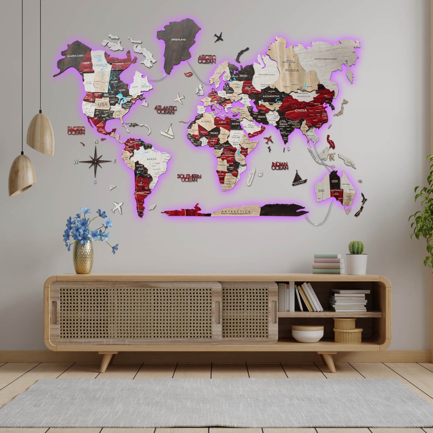 3D LED / LUMINOUS Wooden World Map 3.0 Urban
