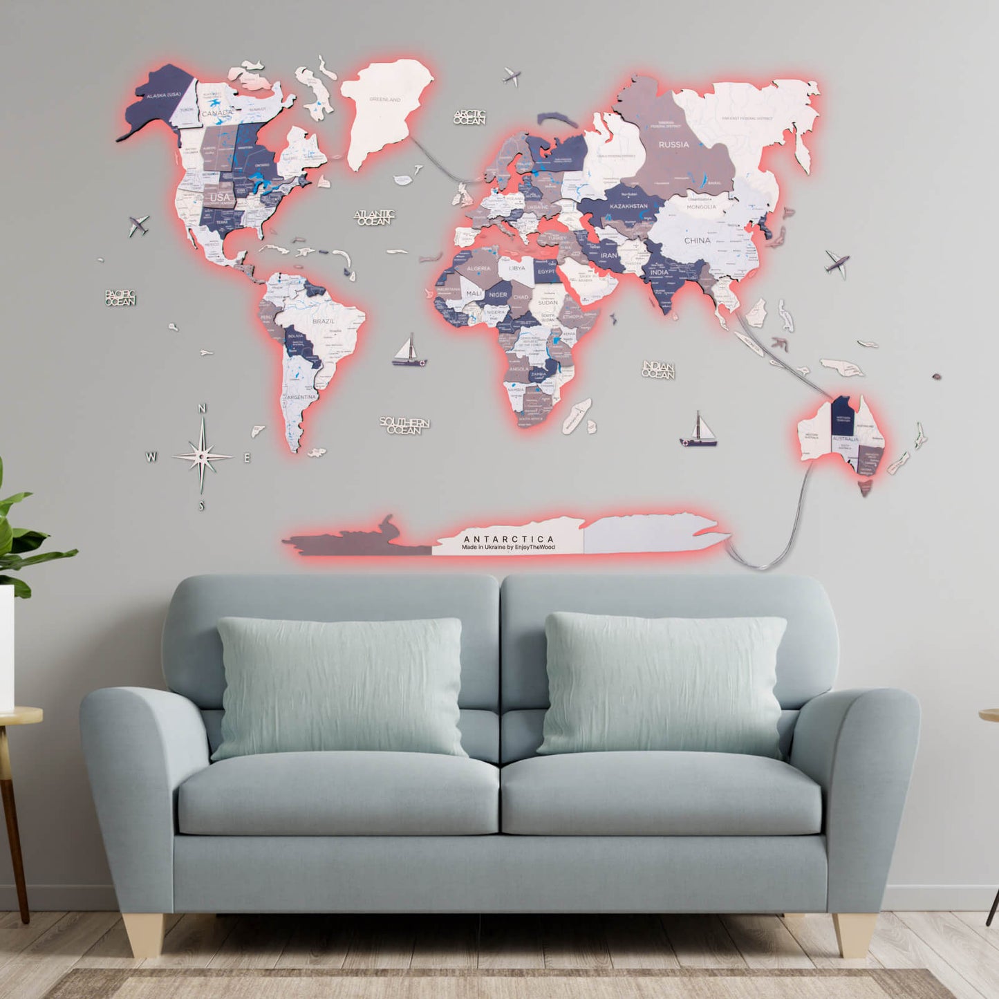 3D LED / LUMINOUS Wooden World Map 3.0 Cruise