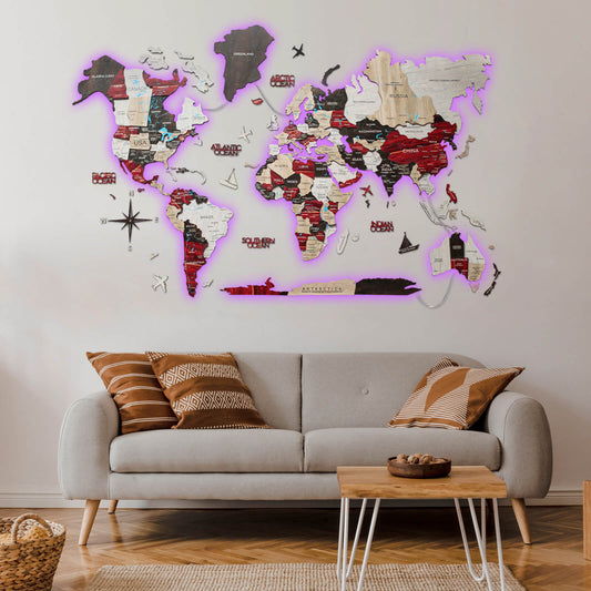 3D LED / LUMINOUS Wooden World Map 3.0 Urban