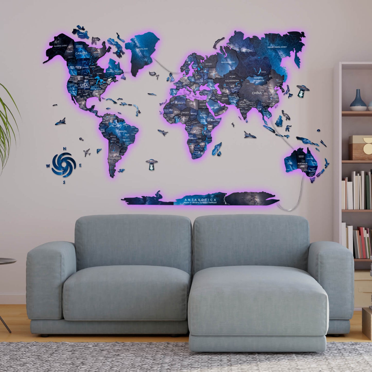 3D LED / LUMINOUS Wooden World Map 3.0 Space