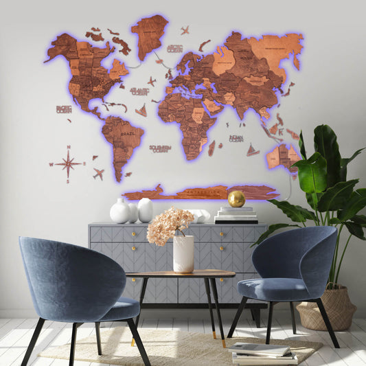 3D LED Wooden World Map 3.0 Oak