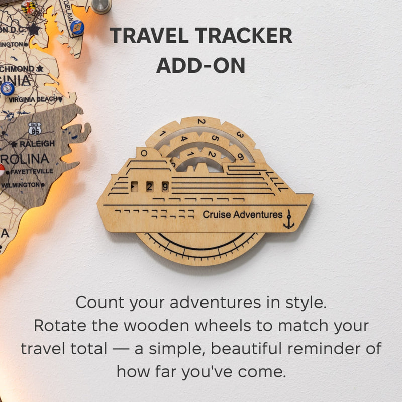 Travel Tracker Cruise Liner 3D Colored Wooden World Map - Gold