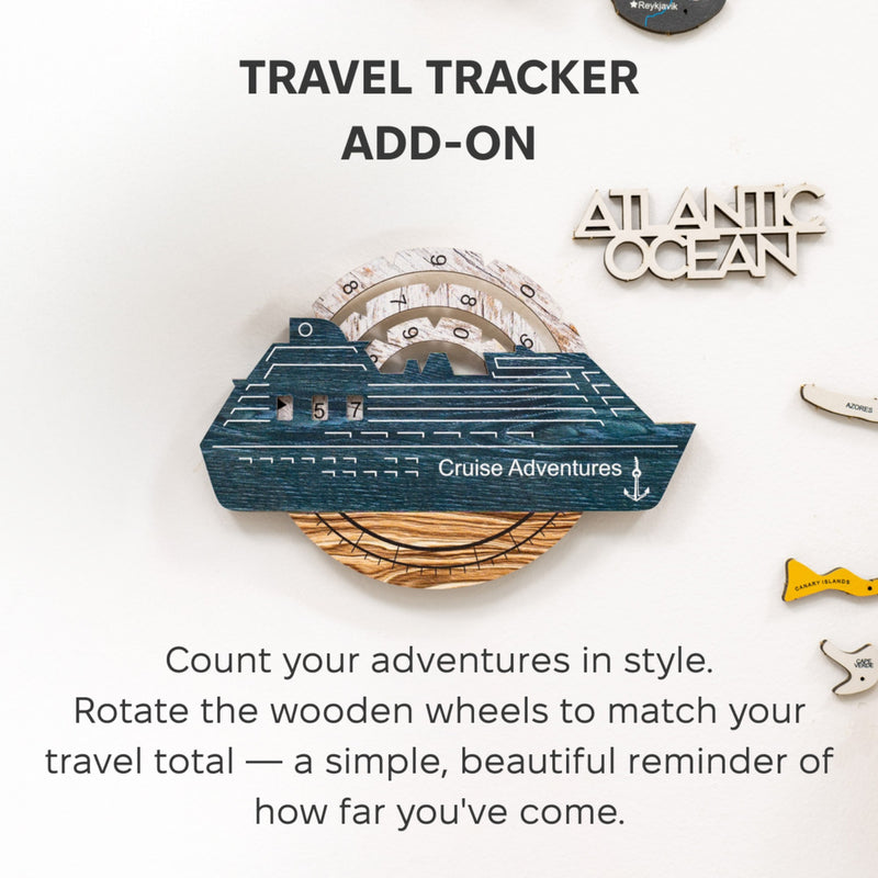 Travel Tracker Cruise Liner 3D Colored Wooden World Map - Mystery