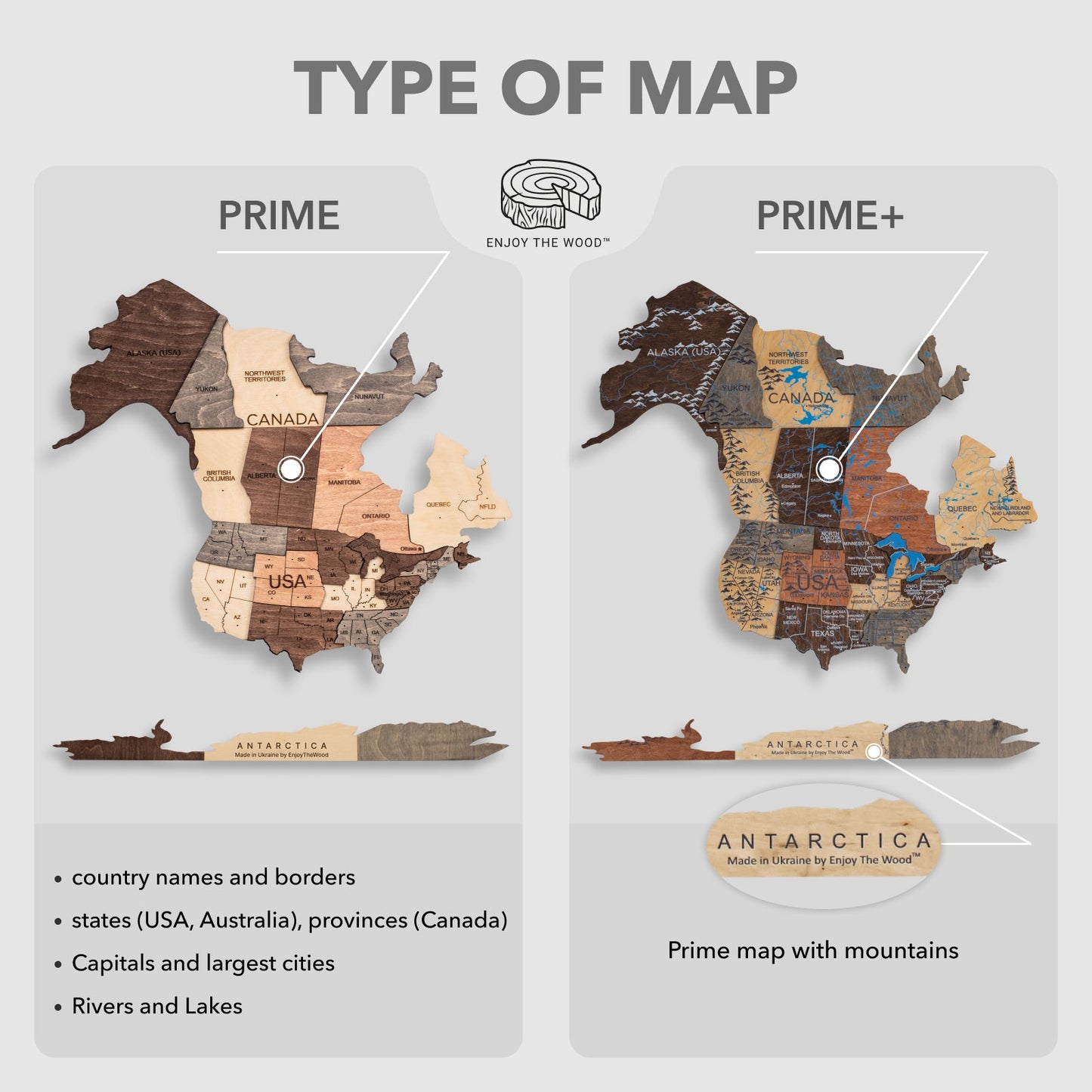 3D LED Wooden World Map 3.0 Smokey