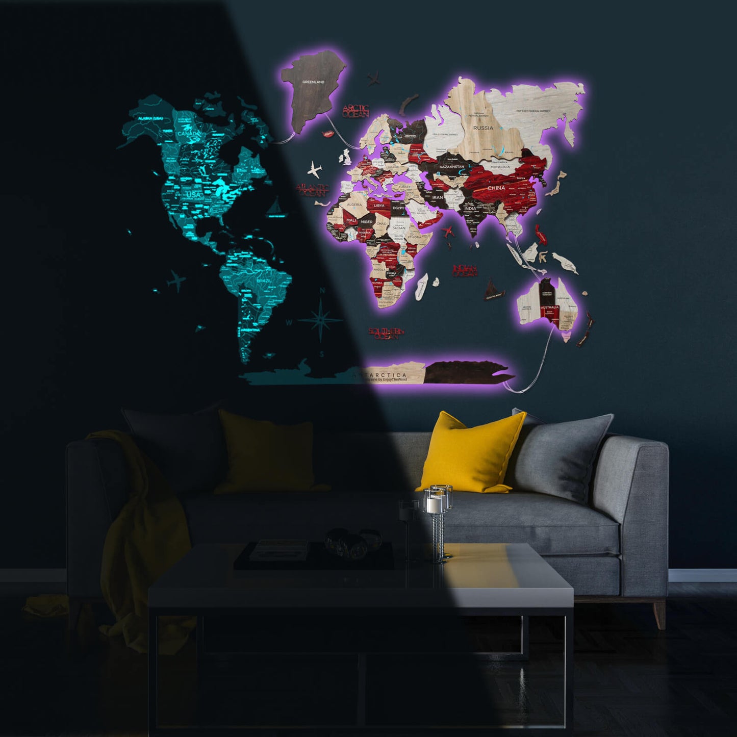 3D LED / LUMINOUS Wooden World Map 3.0 Urban