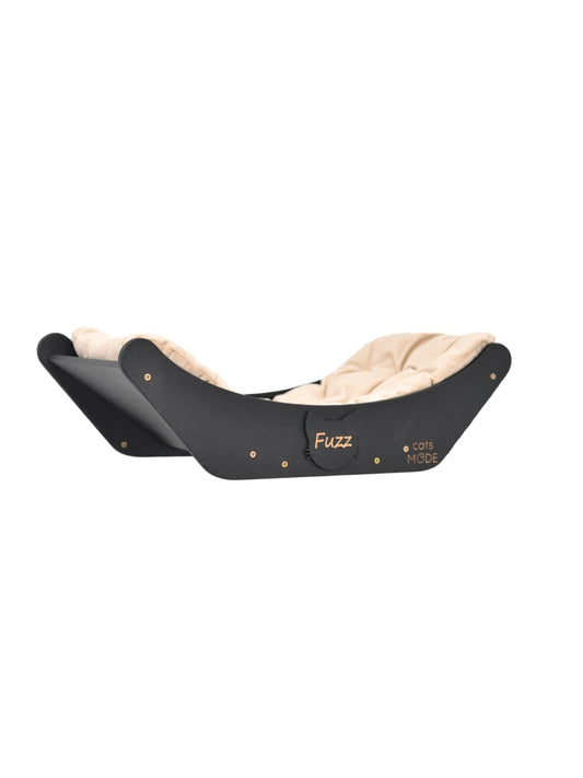 black curve wall mounted cat bed with pillow