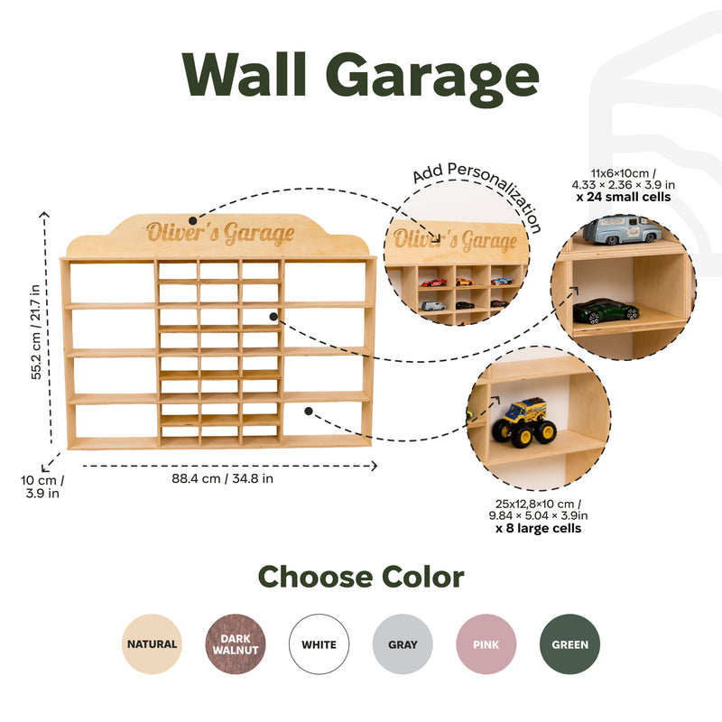 Wooden Wall-Mounted Toy Car Garage - Green