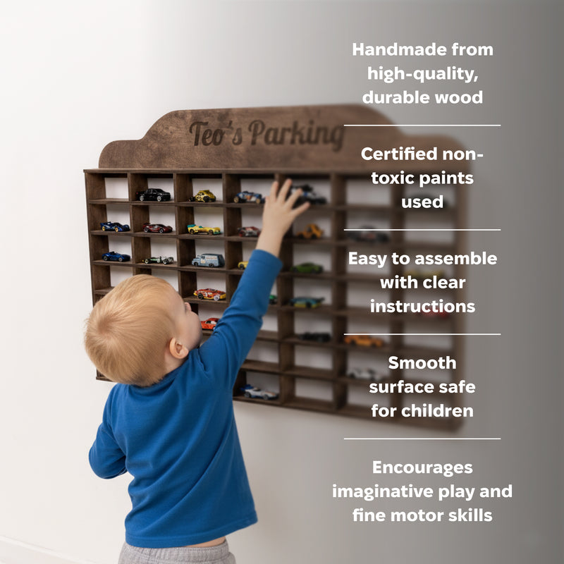 Wooden Wall-Mounted Toy Car Garage - Dark Walnut