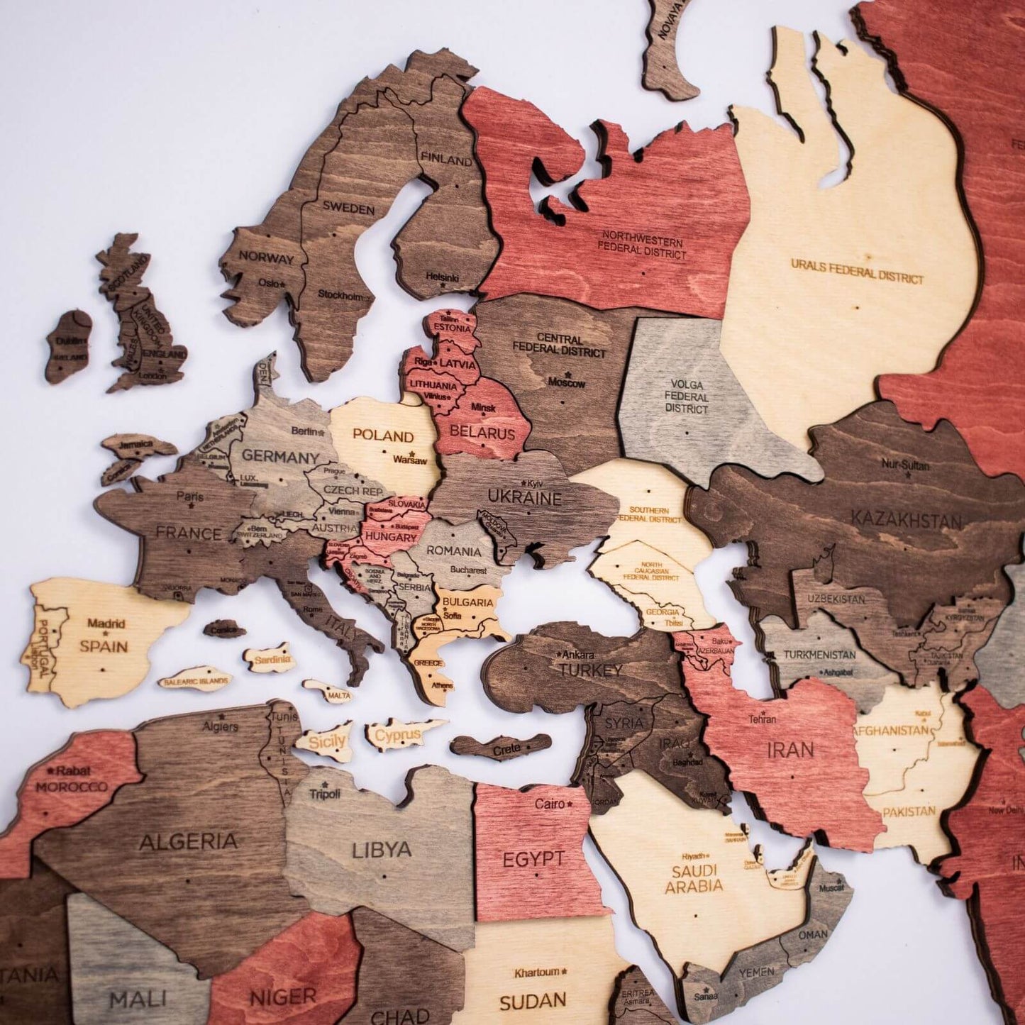 3d colored wooden world map fusion