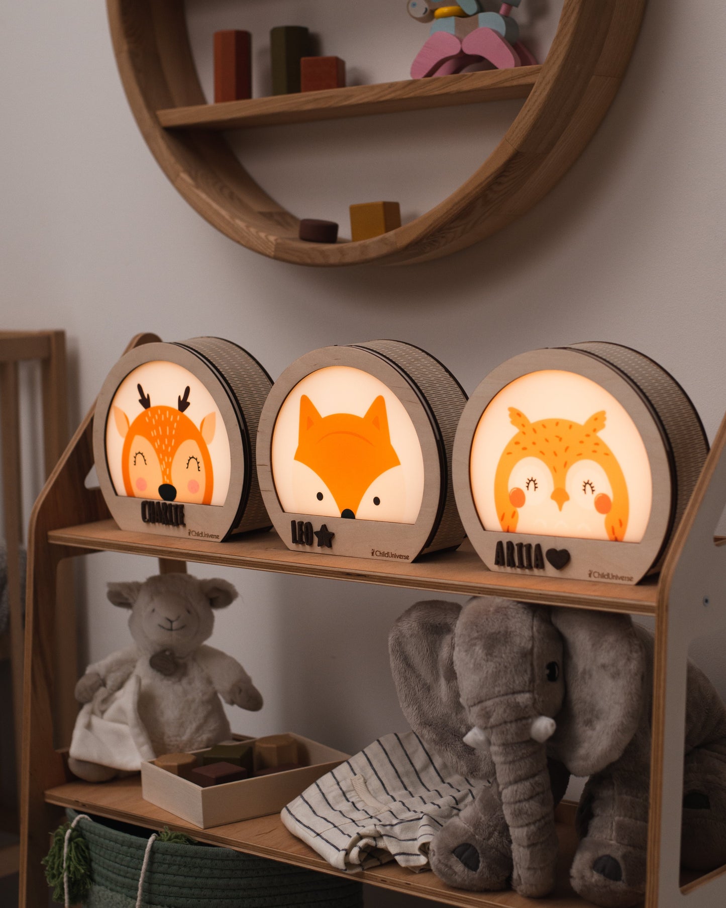 fox wooden night light