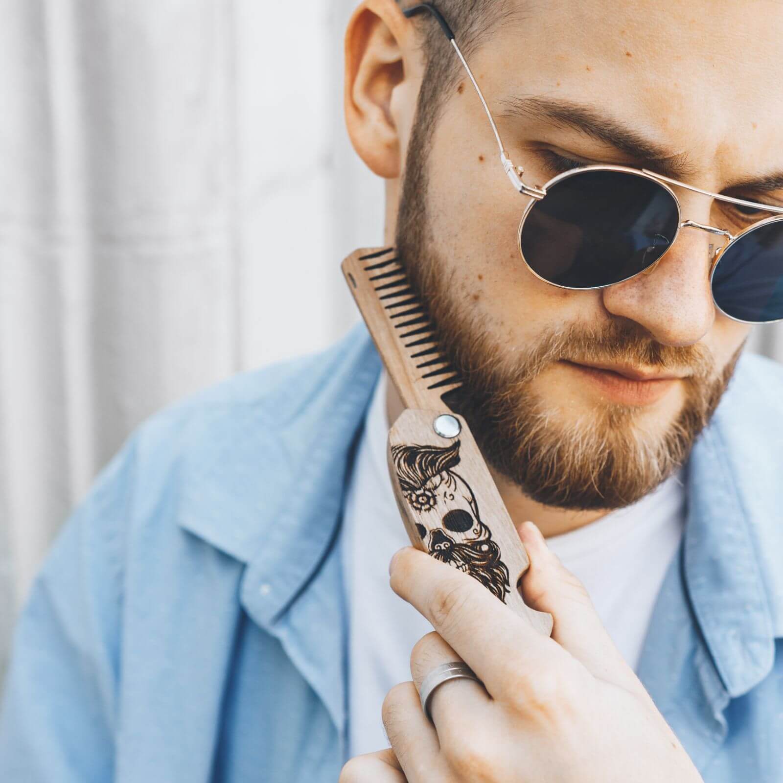 bearded comb  on wood
