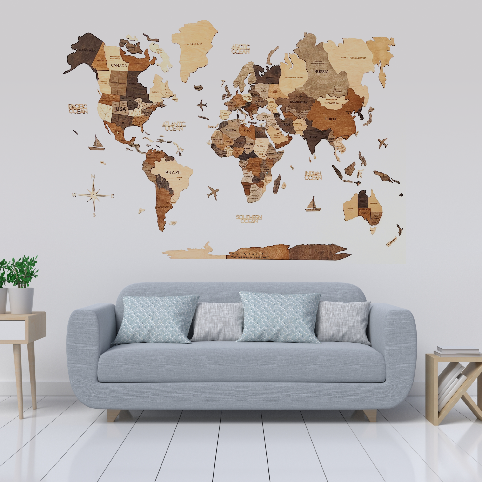 3D Wooden World Maps