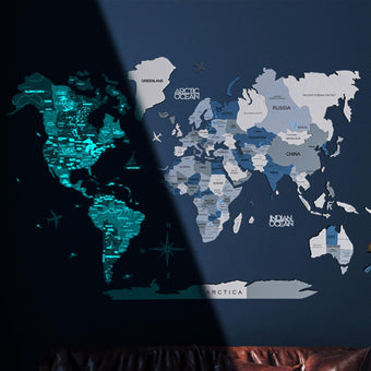3D Luminous Colored Wooden World Map