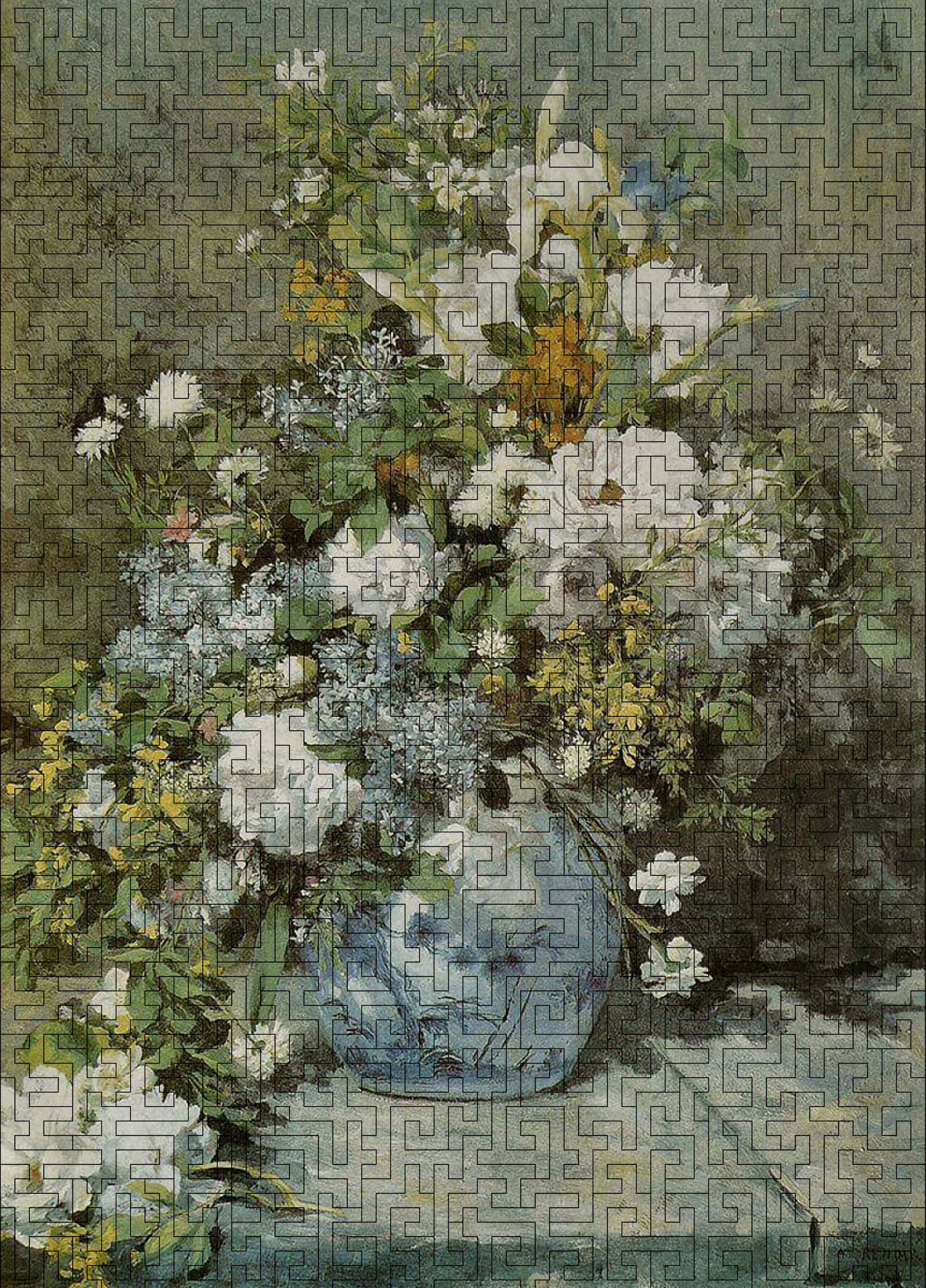 Wooden jigsaw maze puzzle Spring Bouquet (Renoir)