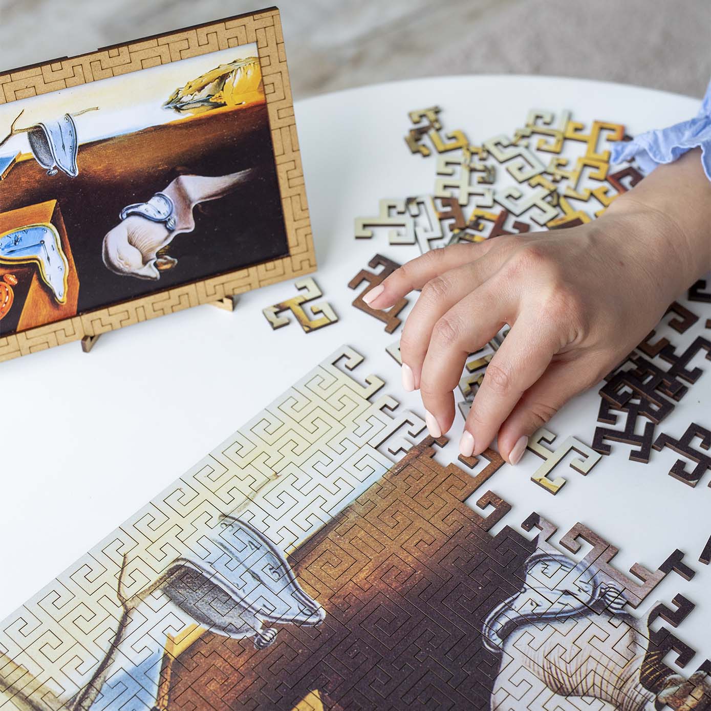 Wooden jigsaw maze puzzle The Persistence of Memory (Salvador Dali)