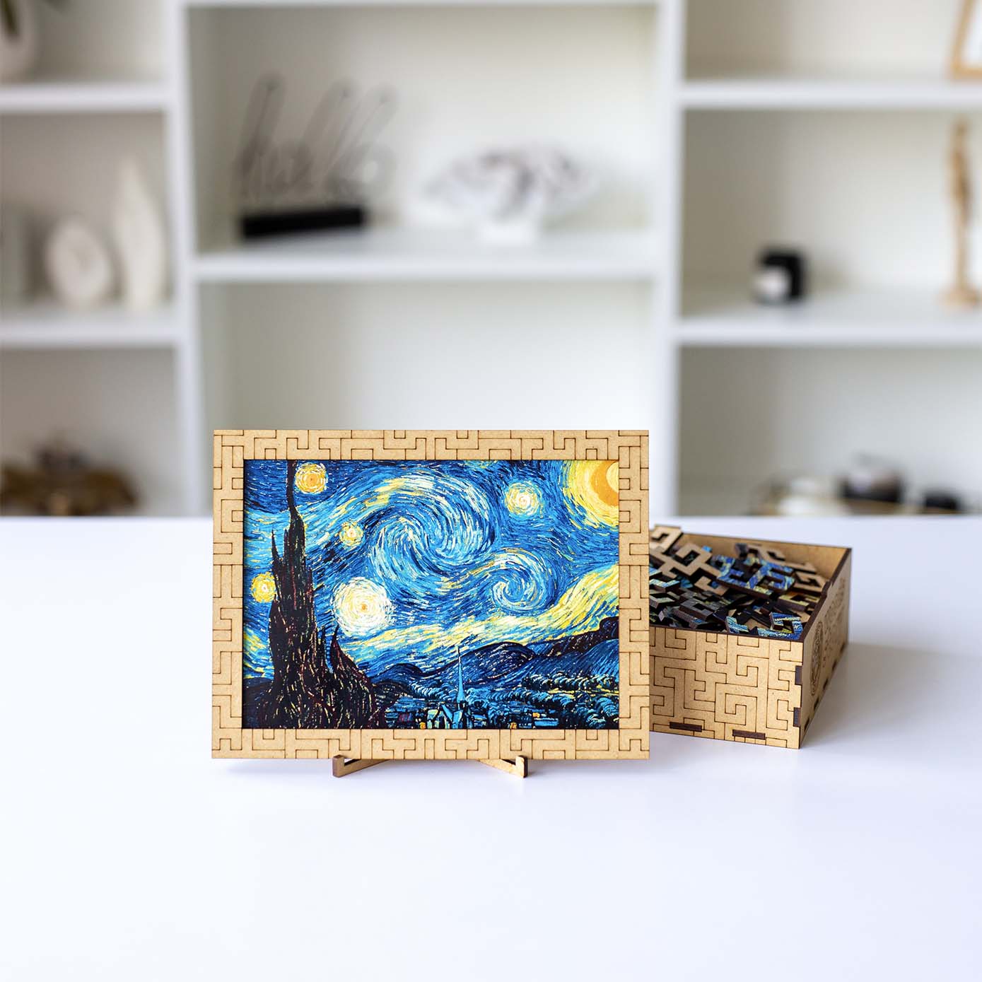 Wooden jigsaw maze puzzle The Starry Night (Vincent van Gogh)