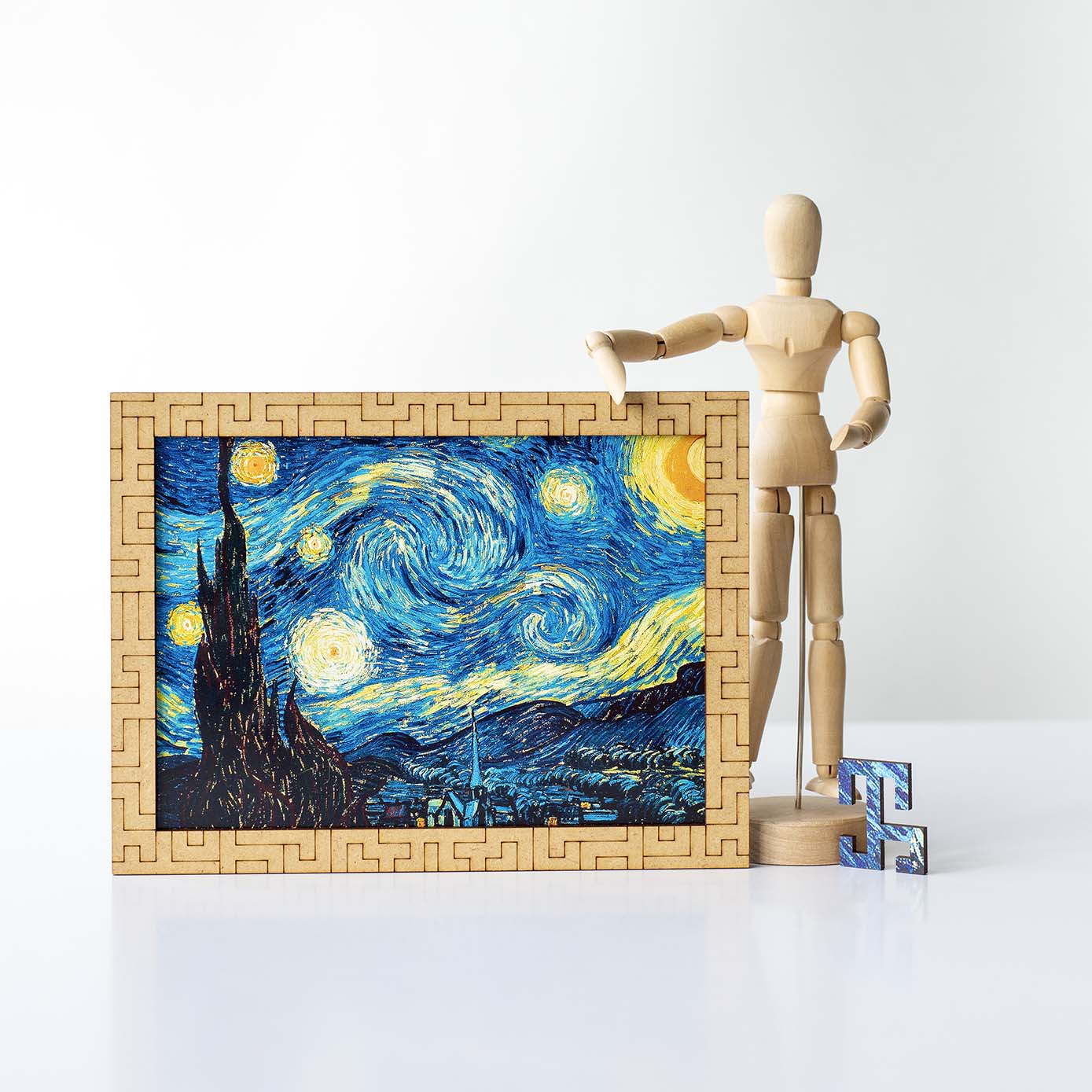 Wooden jigsaw maze puzzle The Starry Night (Vincent van Gogh)