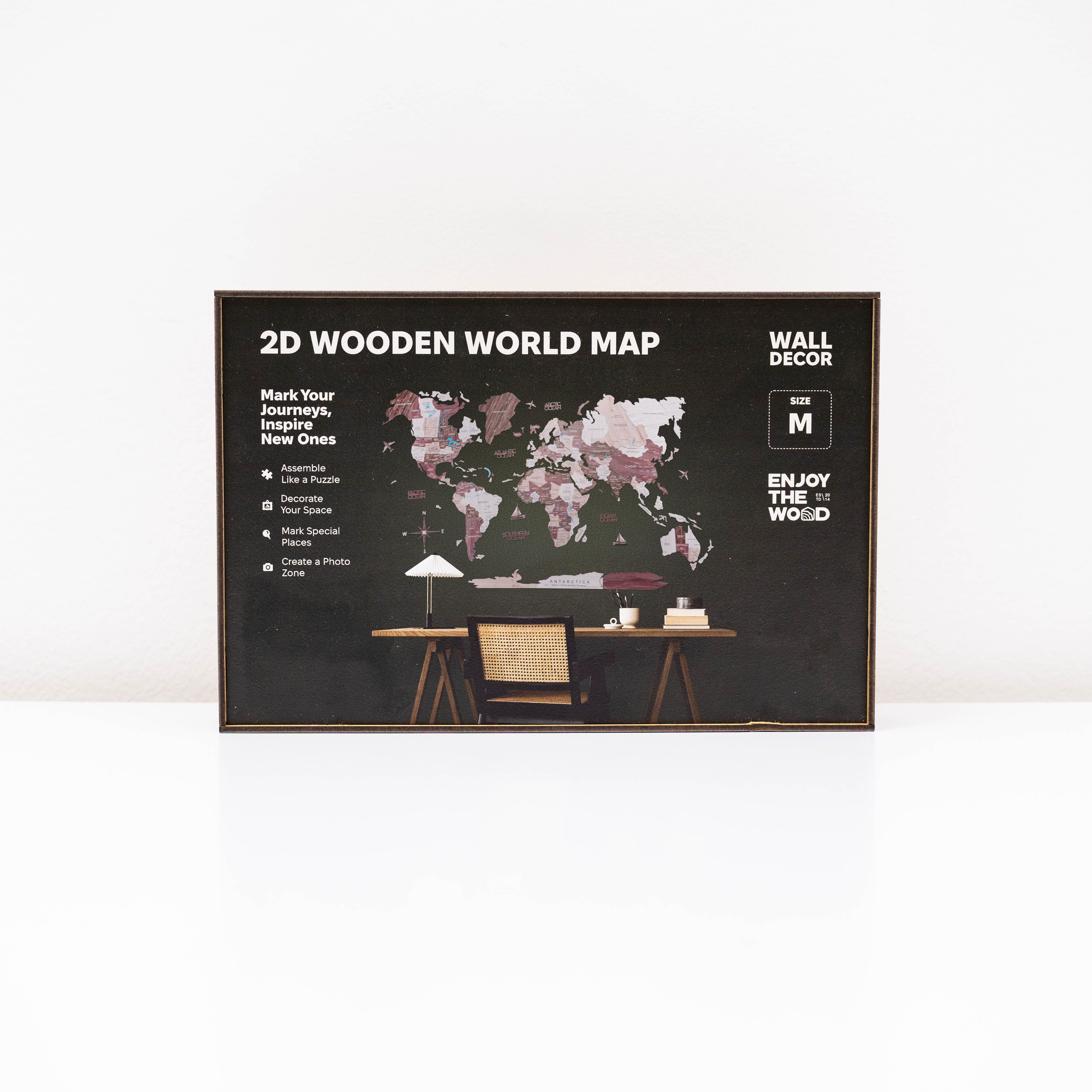 2D Wooden World Map Cappuccino