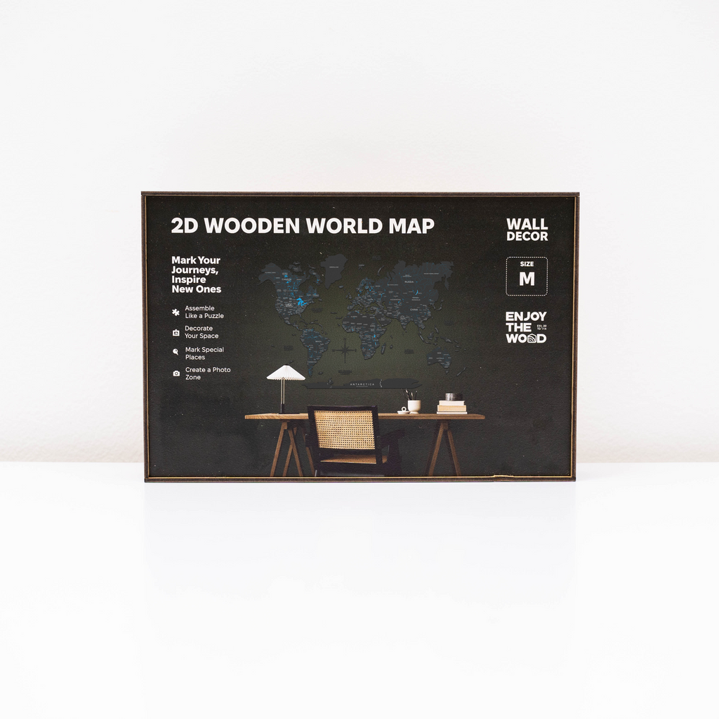 2D Wooden World Map Midnight