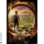 Jigsaw puzzle with a scene of a person standing in a doorway looking out at nature.