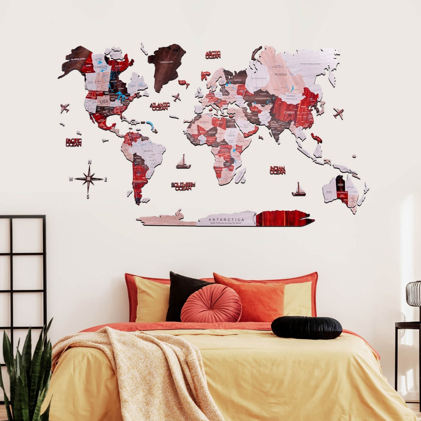 3D colored urban wall world map