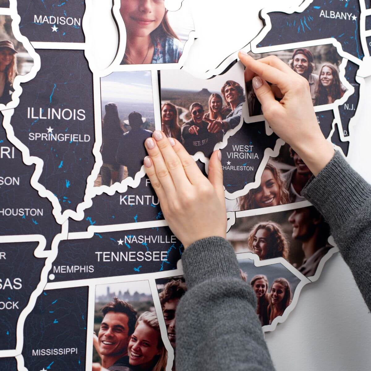 3D Wooden USA Map for Photos Midnight