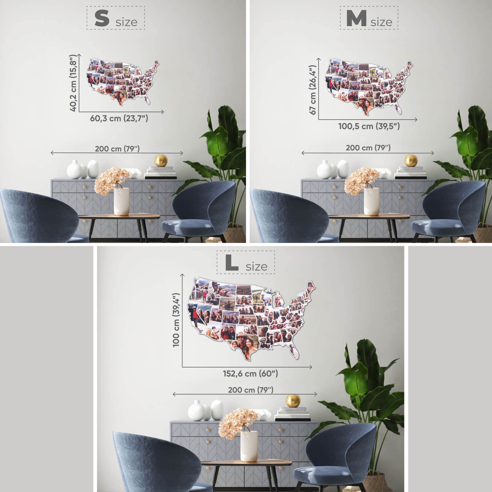 3D Wooden USA Map for Photos Midnight