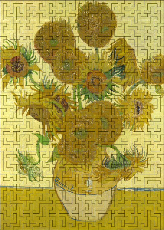 Wooden jigsaw maze puzzle Sunflowers (Vincent van Gogh)