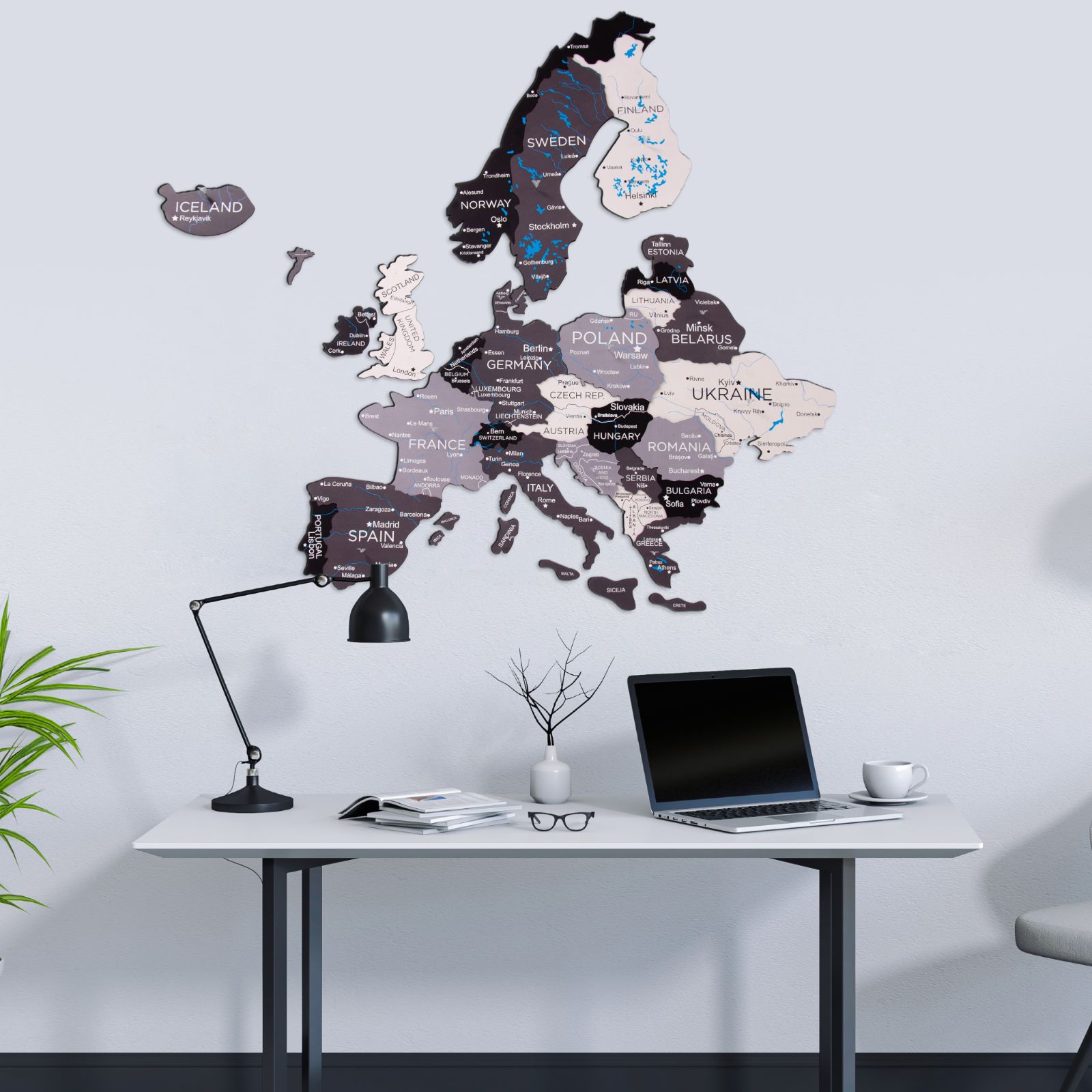 3d Wooden Europe Map wall decor