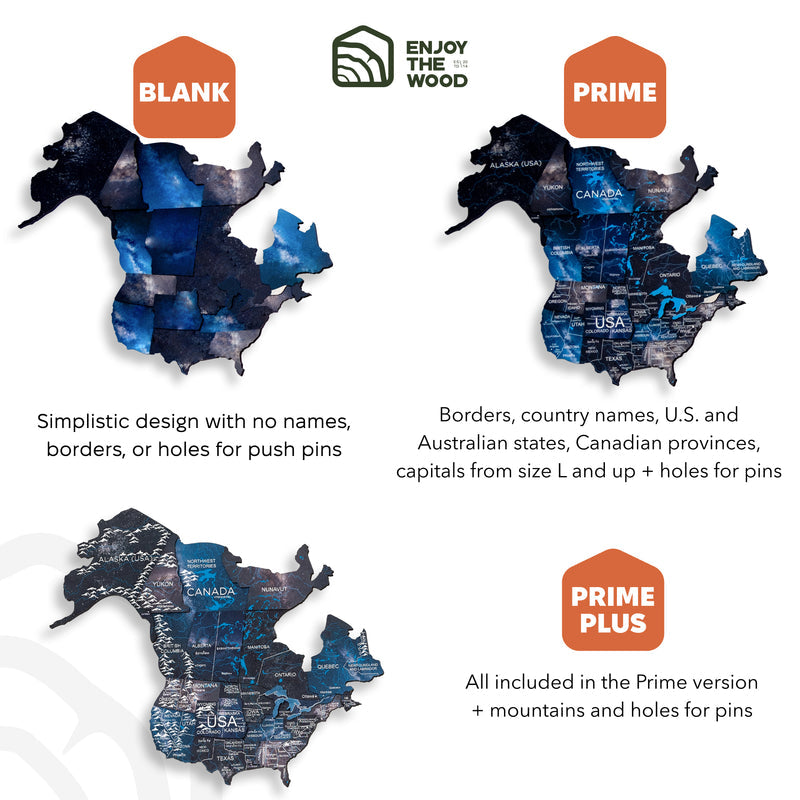 3D Luminous/Magnetic Colored Wooden World Map Space