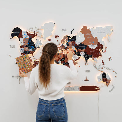 3D LED / LUMINOUS Wooden World Map 3.0 Rustic