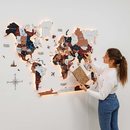 3D LED / LUMINOUS Wooden World Map 3.0 Rustic