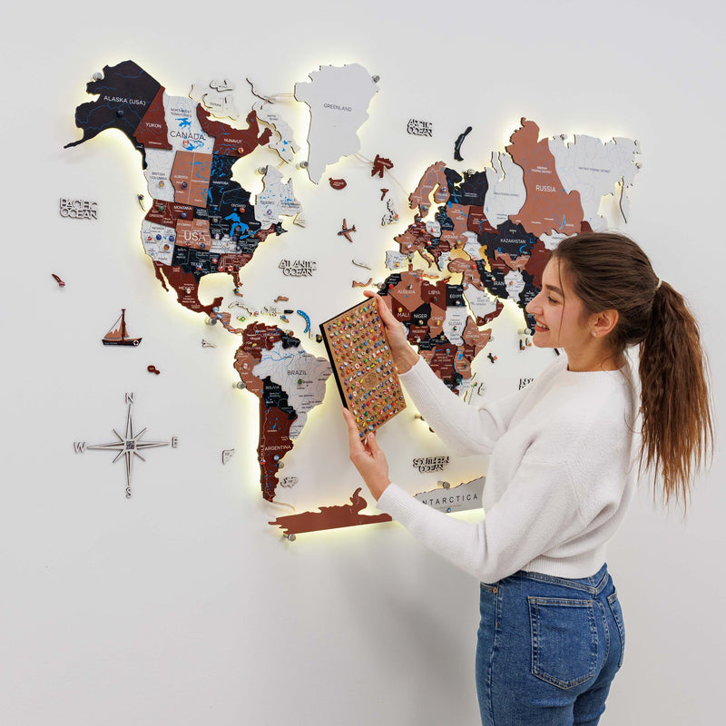 3D LED / LUMINOUS Wooden World Map 3.0 Rustic